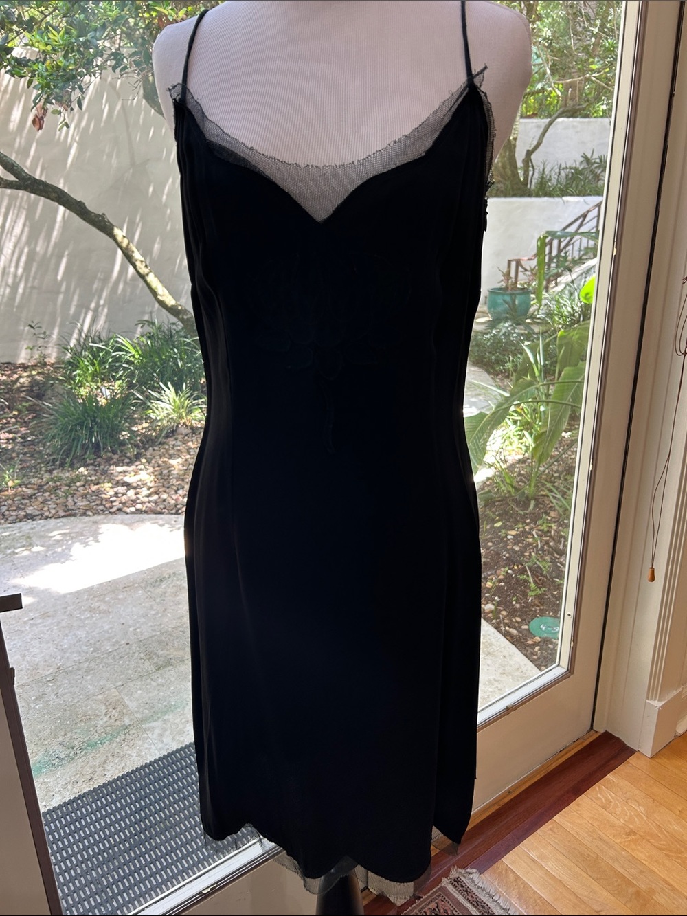 Vintage Moschino Black Slip Dress with Sheer V-Neck